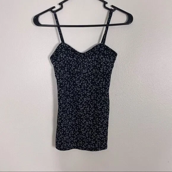 ASO TVD RARE Intimately Free People Black w/ White Floral Cami Tank Top - Picture 2 of 9